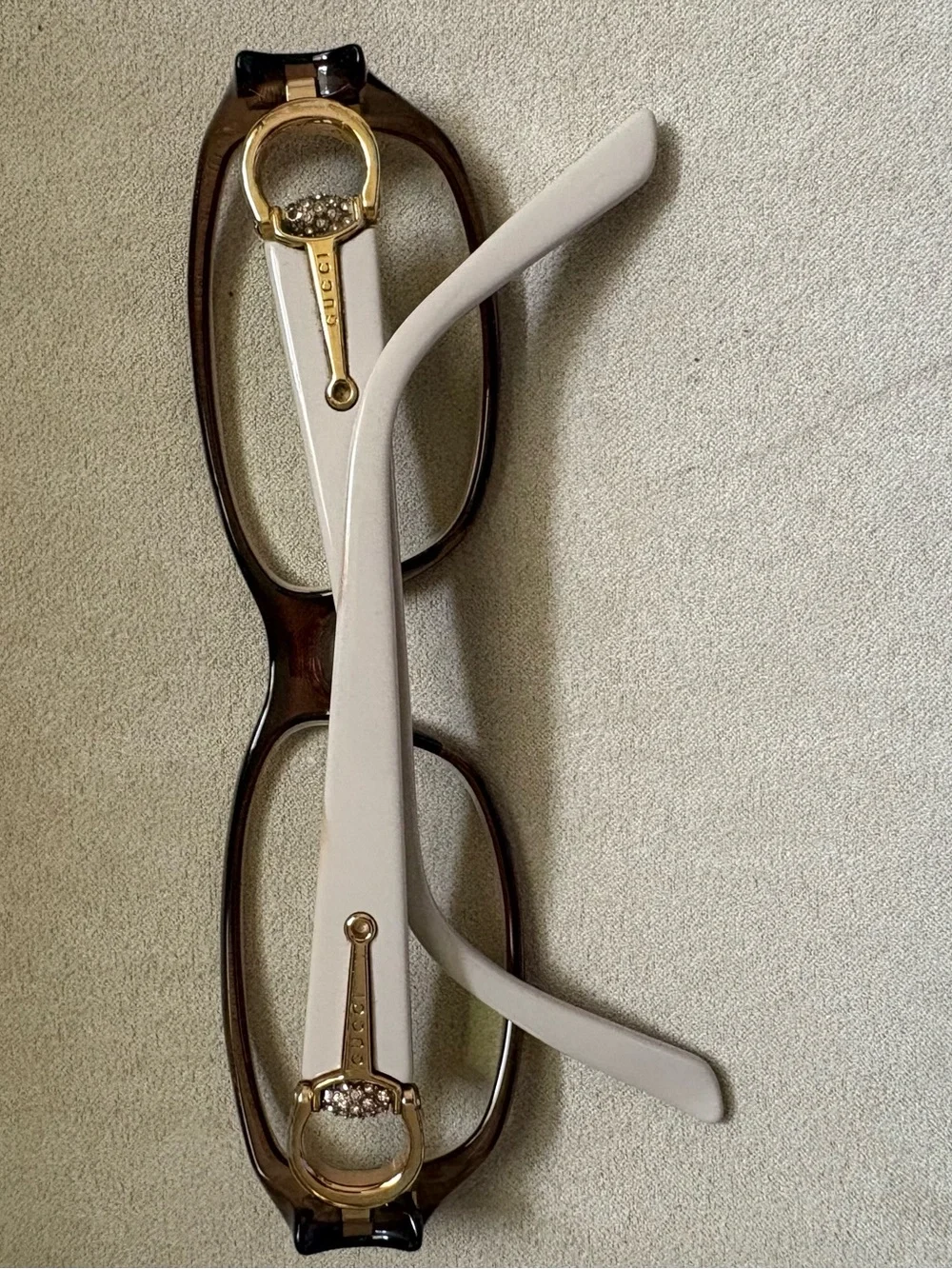 Gucci Women's Brown Front with Cream Temples Oval Optical Glasses